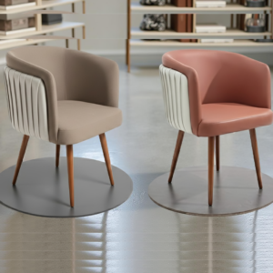 Modern upholstered dining chairs with walnut finished legs from Siddhivinayak Furnitures.