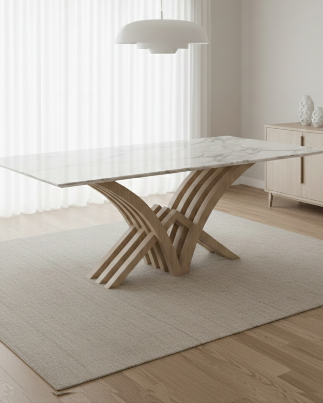 Siddhivinayak Furnitures Aurora Modern Marble Dining Set | 6-Seater Marble and Wood Dining Room