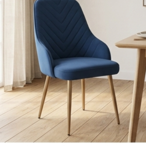 Premium Metal Dining Chair with Navy Blue Velvet Upholstery and Gold Metal Legs - Front and Back View