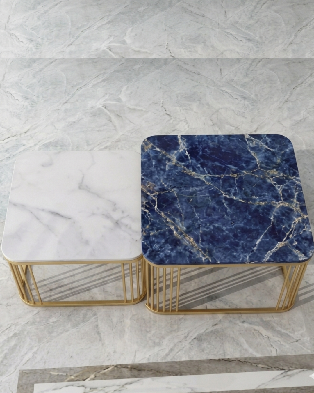 Modern-Luxury-Nesting-Coffee-Table-Set-with-Blue-and-White-Marble-Finish-Tops-and-Gold-Metal-Frame-Siddhivinayak-Furnitures