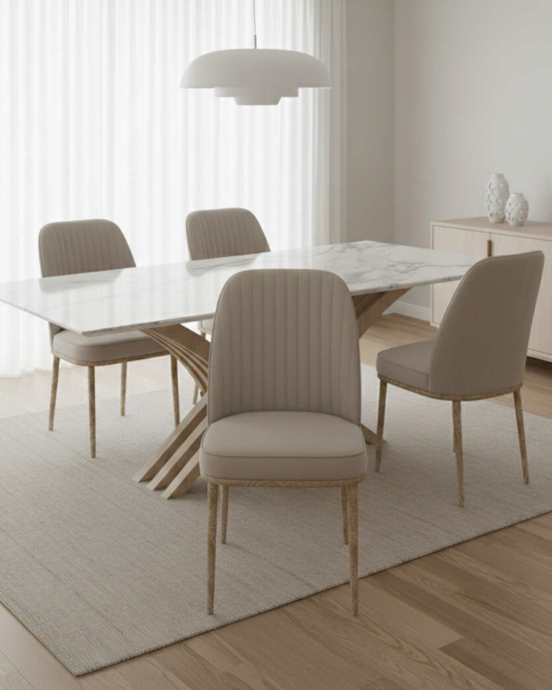 Siddhivinayak Furnitures Aurora Modern Marble Dining Set | 6-Seater Marble and Wood Dining Room