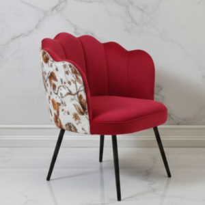 Luxury-Scalloped-Red-Velvet-Accent-Chair-with-Floral-Back-and-Black-Metal-Legs