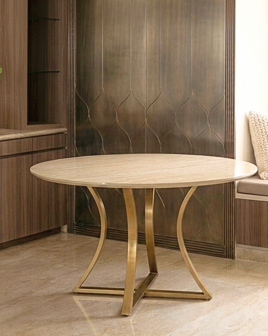 Modern Round Dining Table with Brass Base | Premium Metal Furniture