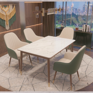 Luxury Marble-Finish Metal Dining Set for home dining area