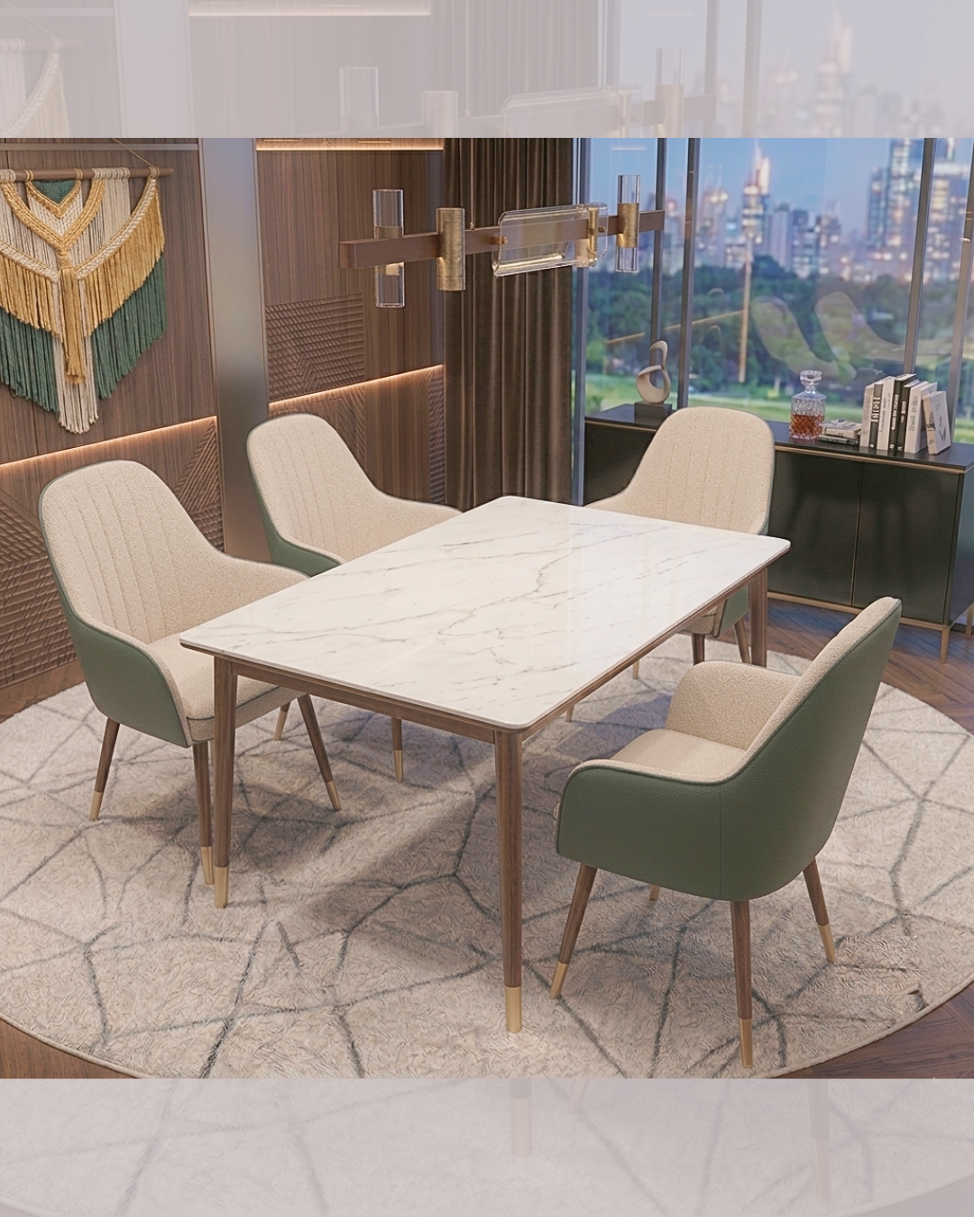 Luxury Marble-Finish Metal Dining Set for home dining area