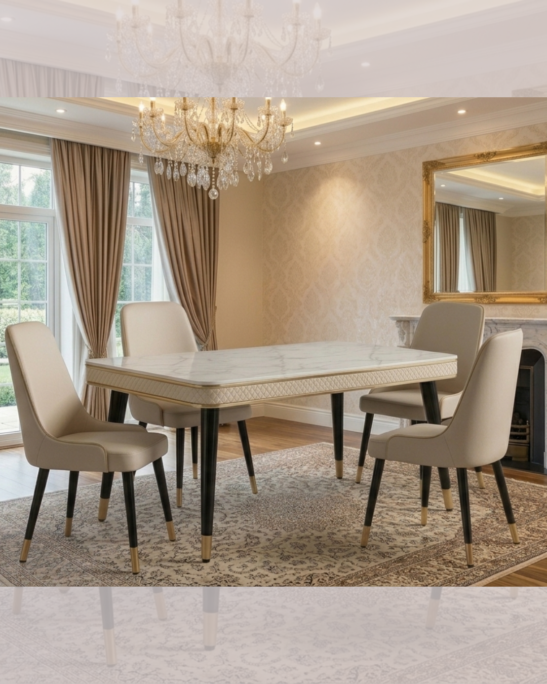 Modern Metal Dining Set 4 Chairs marble top furniture