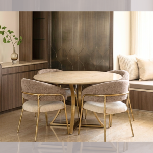 Modern Round Dining Table with Brass Base | Premium Metal Furniture
