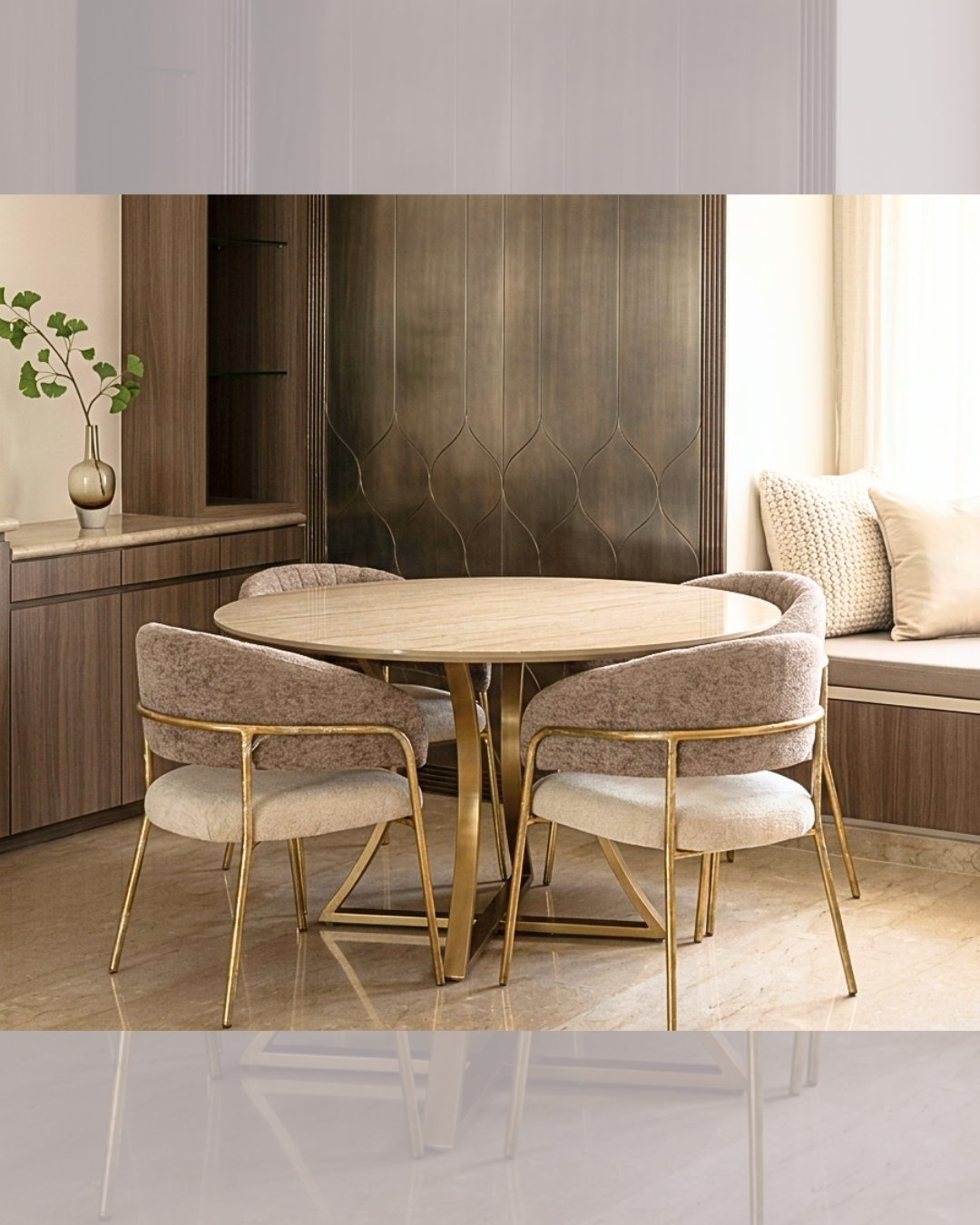 Modern Round Dining Table with Brass Base | Premium Metal Furniture