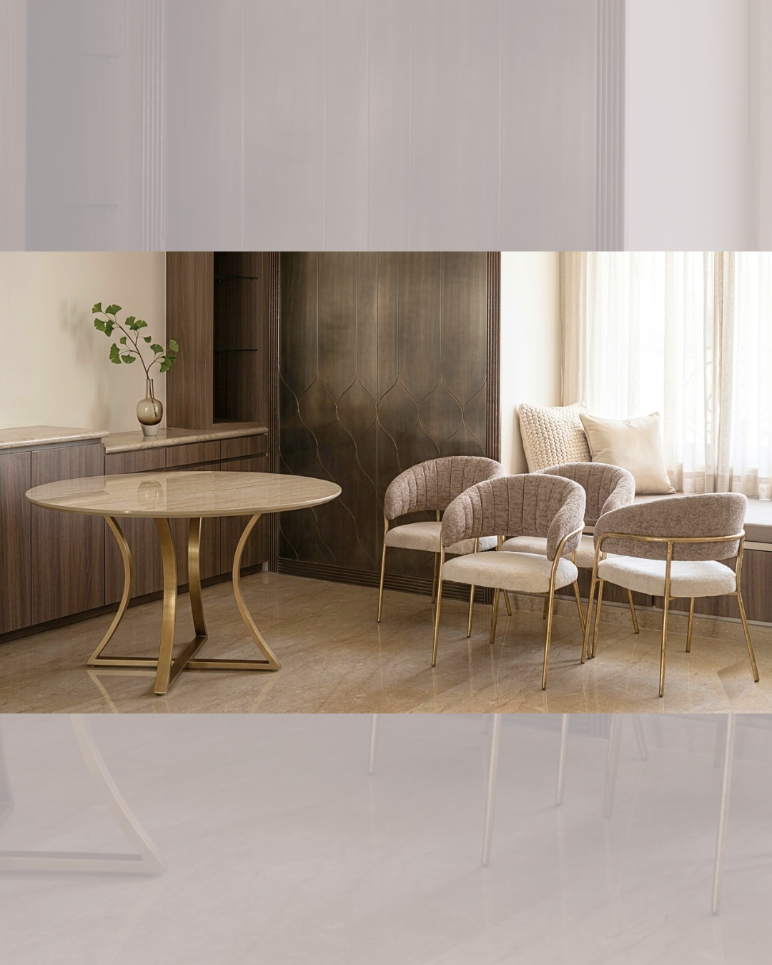 Modern Round Dining Table with Brass Base | Premium Metal Furniture