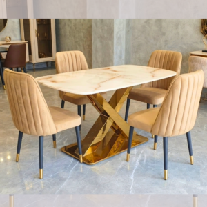 Gold Base Marble Dining Set