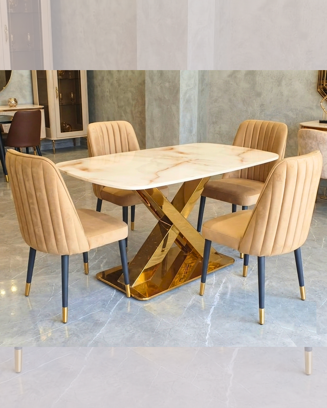Gold Base Marble Dining Set