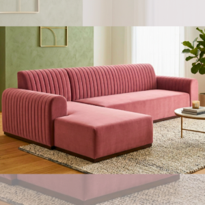 Modern luxury Custom Velvet Sectional Sofa in pink with channel-tufted design.