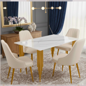 Shop for a stunning Modern Metal Dining Set with Marble Top. Durable, stylish, and perfect for your home. Visit Siddhivinayak Furnitures in Ulhasnagar today!