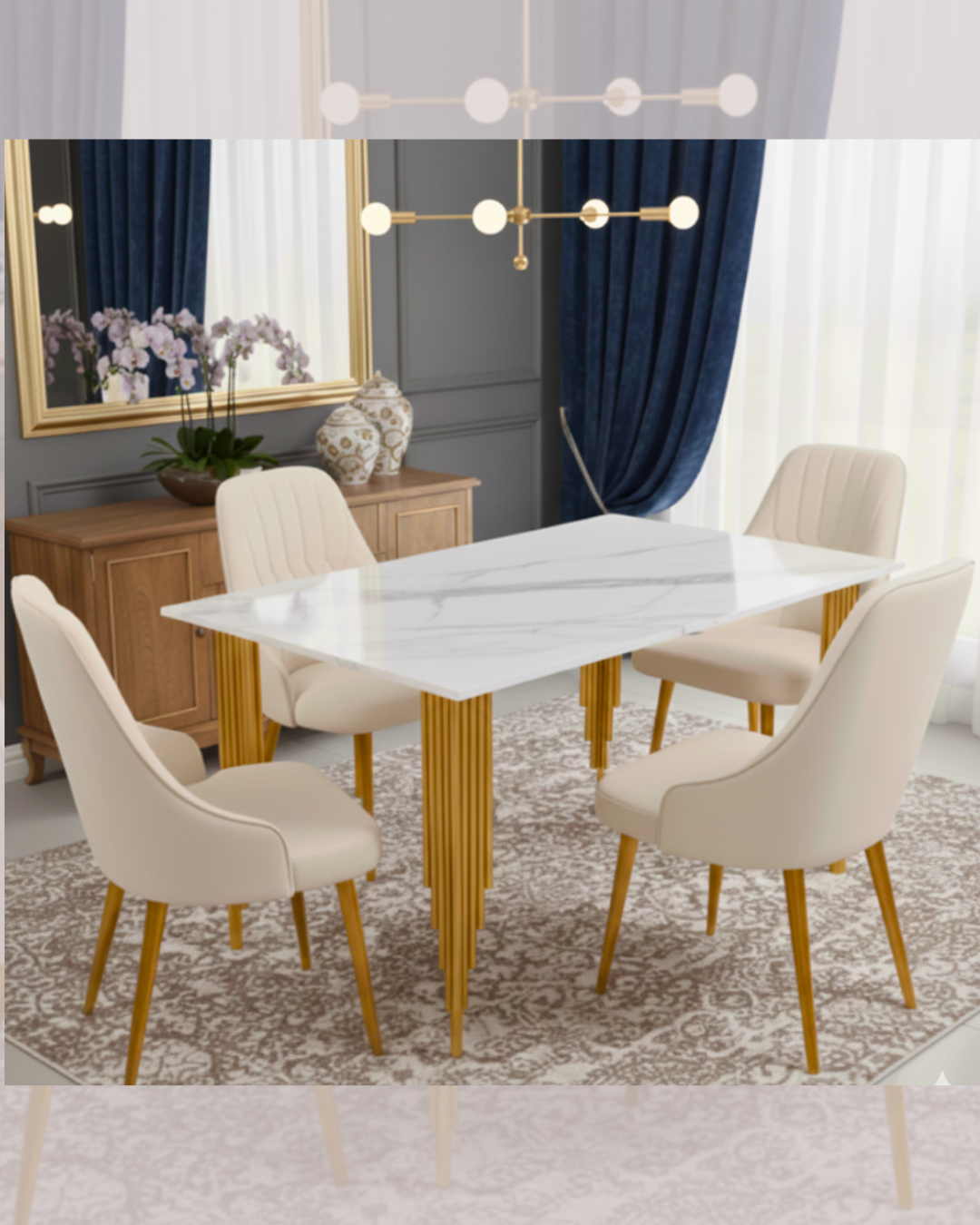 Shop for a stunning Modern Metal Dining Set with Marble Top. Durable, stylish, and perfect for your home. Visit Siddhivinayak Furnitures in Ulhasnagar today!
