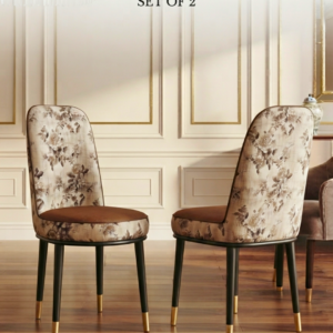 "Transform your home with The Floral Elegance Dining Chair Set of 2. Featuring premium jacquard fabric, plush faux leather, and matte black legs. Shop luxury today!"
