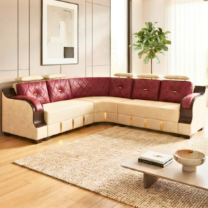 Luxury Modular L-Shape Sofa Set with gold accents and adjustable headrests
