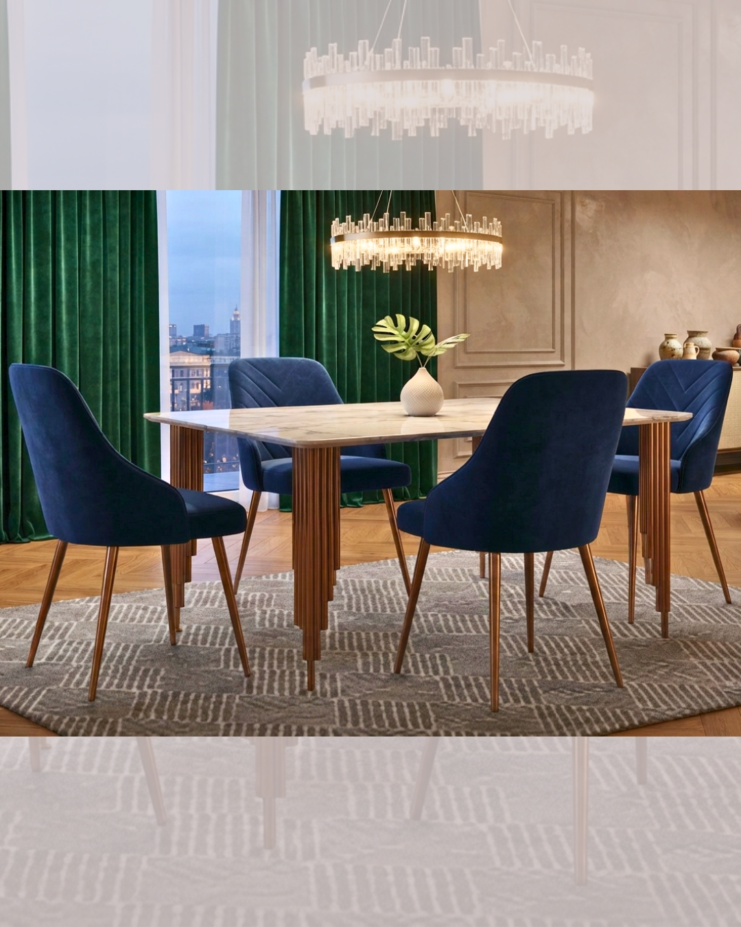 Luxury Velvet Dining Set in a modern home setup.