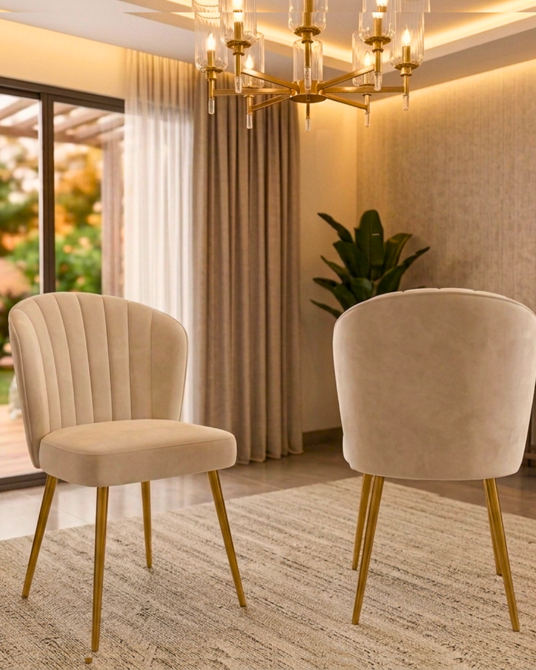 Luxury Marble Dining Table Set with Pale Pink Velvet Chairs in a modern dining room.