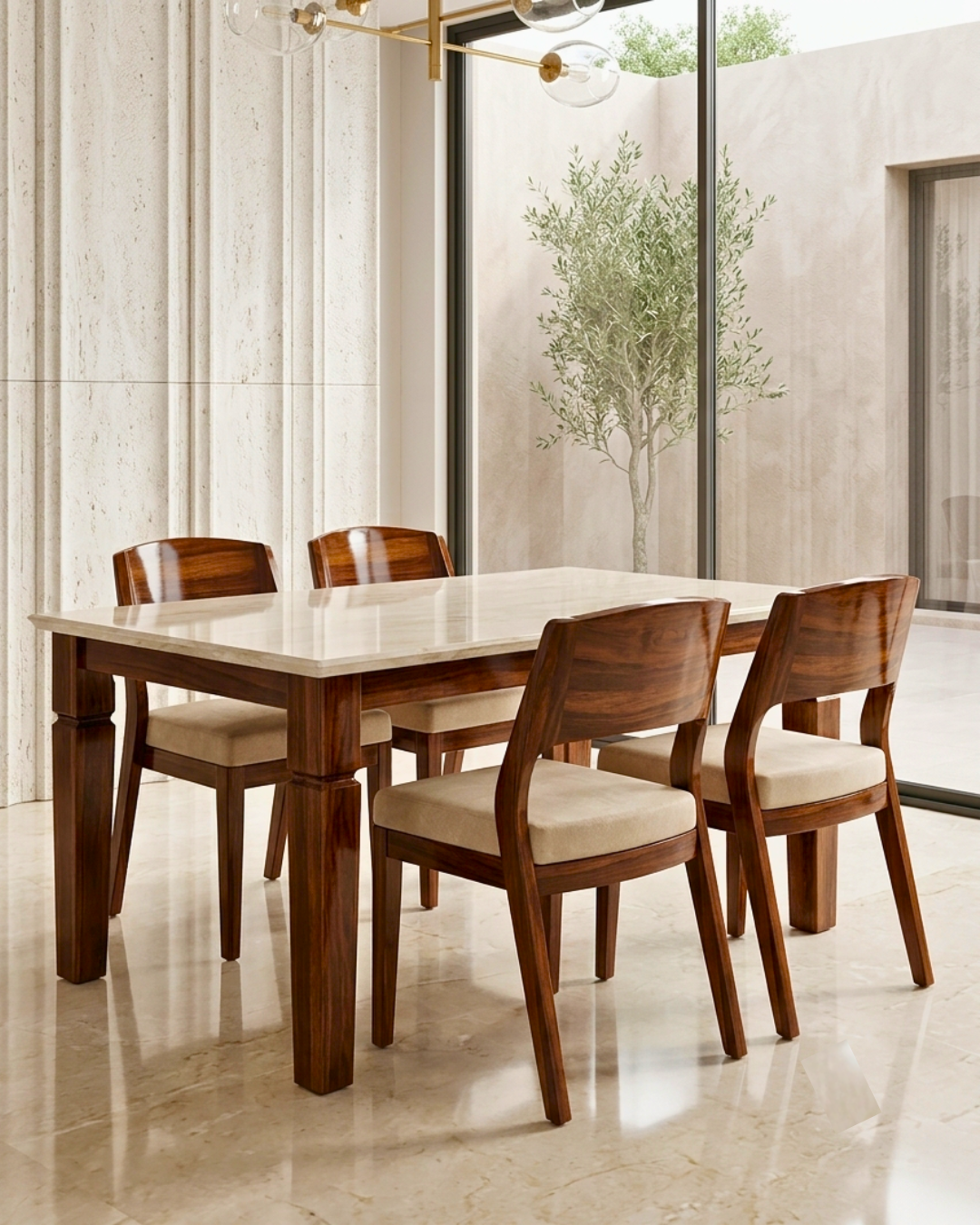 Modern 4 Seater Wooden Dining Table set with comfortable chairs
