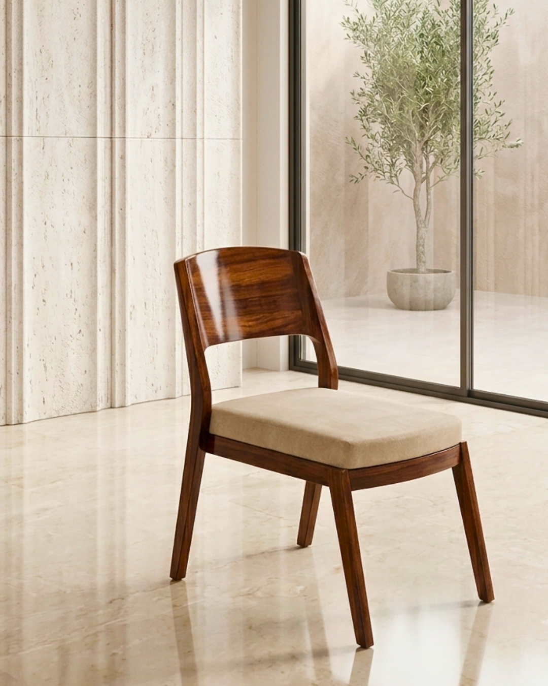 Elegant wooden dining chair designed for our 4 Seater Wooden Dining Table set