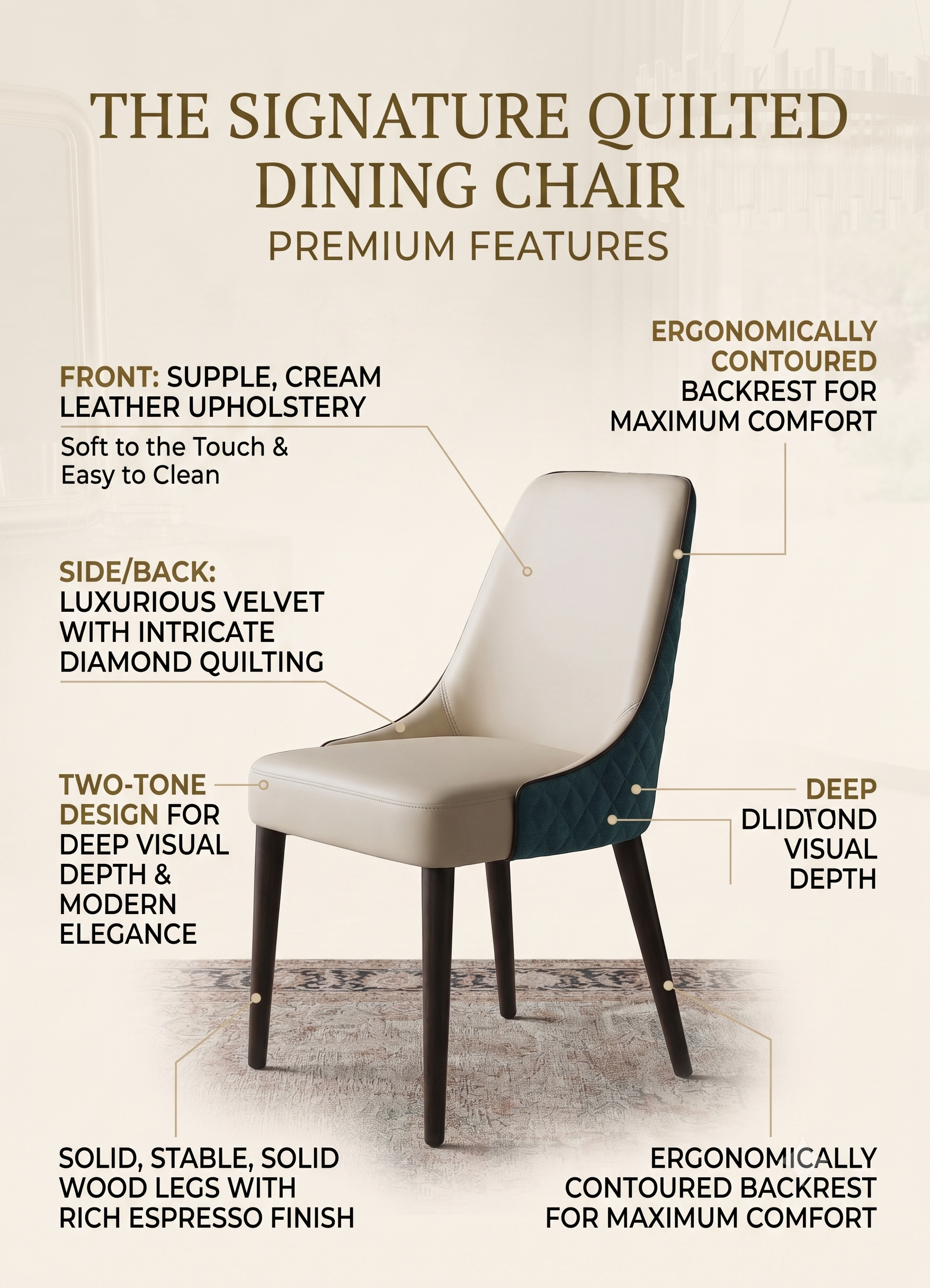dual tone quilted dining chair set of 2