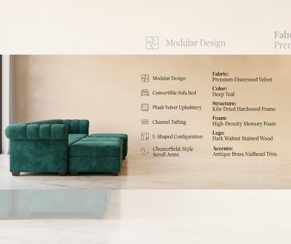 Premium Channel-Tufted Modular Sofa Bed