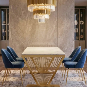 Modern Metal Base Marble Dining Table Set